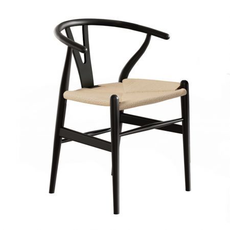 1x Artiss Dining Chair Wooden Rattan Wishbone Black