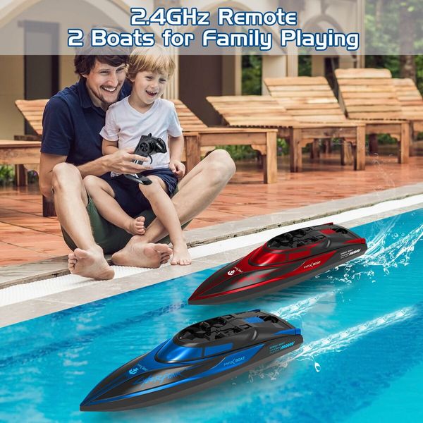 RC Boat for Kids 2 Pack Remote Control Boats Night Glowing Toy Waterproof with Rechargable Battery Boat for Pools Lakes Play Gifts Boys Girls