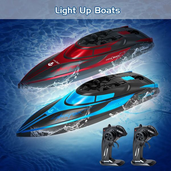 RC Boat for Kids 2 Pack Remote Control Boats Night Glowing Toy Waterproof with Rechargable Battery Boat for Pools Lakes Play Gifts Boys Girls