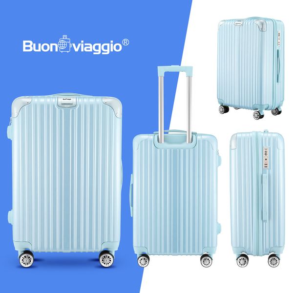 24 Inch Luggage Carry On Suitcase Traveller Hard Shell Cabin Checked Bag Lightweight Rolling Trolley TSA Lock Front Hook Pale Blue