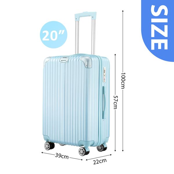 Carry On Suitcase Hard Shell Luggage Cabin Travel Baggage Lightweight Checked Bag 4 Wheel Rolling Trolley TSA Lock 20 Inch Pale Blue