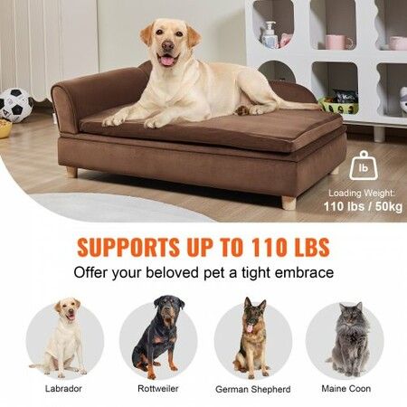 Pet Sofa, Dog Couch for Large-Sized Dogs and Cats, 36 x23x16 inch Soft Velvety Dog Sofa Bed, 50 kg Loading Cat Sofa, Dark Brown