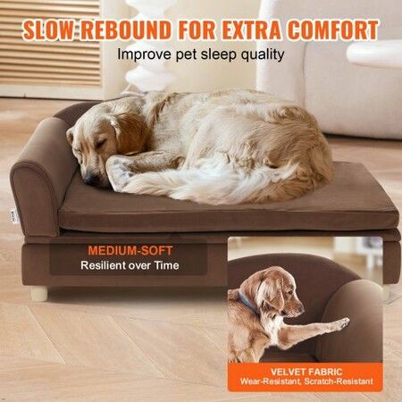 Pet Sofa, Dog Couch for Large-Sized Dogs and Cats, 36 x23x16 inch Soft Velvety Dog Sofa Bed, 50 kg Loading Cat Sofa, Dark Brown