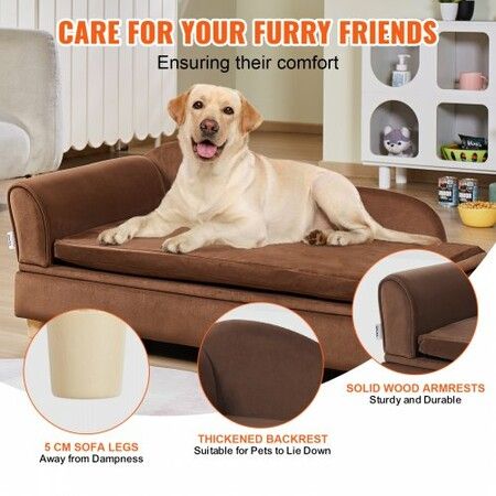 Pet Sofa, Dog Couch for Large-Sized Dogs and Cats, 36 x23x16 inch Soft Velvety Dog Sofa Bed, 50 kg Loading Cat Sofa, Dark Brown