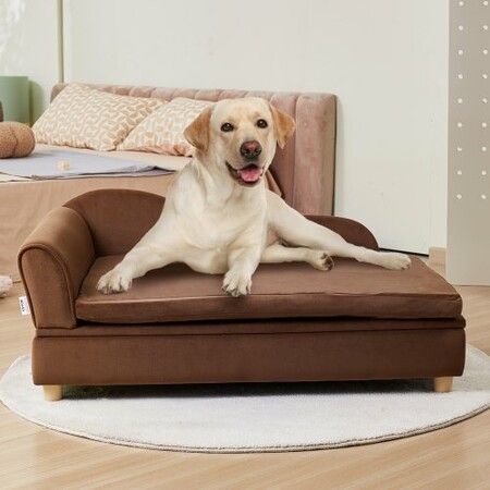 Pet Sofa, Dog Couch for Large-Sized Dogs and Cats, 36 x23x16 inch Soft Velvety Dog Sofa Bed, 50 kg Loading Cat Sofa, Dark Brown