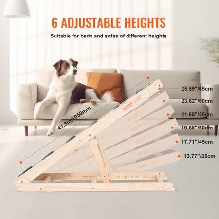 Dog Ramp, Folding Pet Ramp for Bed, Adjustable Dog Ramp for Small, Large, Old Dogs & Cats, Wooden Pet Ramp with 41.3" Long Ramp, Adjustable from 13.77" to 25.59", Suitable for Couch, Sofa, Car