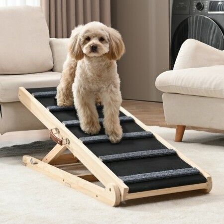 Dog Ramp, Folding Pet Ramp for Bed, Adjustable Dog Ramp for Small, Large, Old Dogs & Cats, Wooden Pet Ramp with 41.3" Long Ramp, Adjustable from 13.77" to 25.59", Suitable for Couch, Sofa, Car