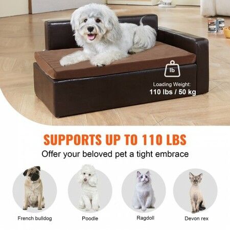 Pet Sofa, Dog Couch for Medium-Sized Dogs and Cats, 28 x 20 x 13 inch Soft Leather Dog Sofa Bed, 50 kg Loading Cat Sofa, Black