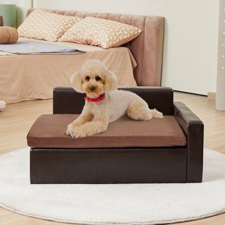 Pet Sofa, Dog Couch for Medium-Sized Dogs and Cats, 28 x 20 x 13 inch Soft Leather Dog Sofa Bed, 50 kg Loading Cat Sofa, Black