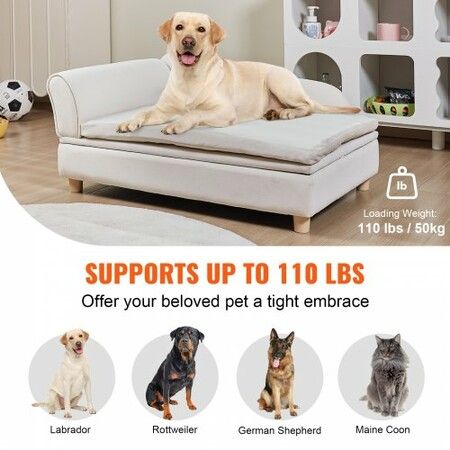 Pet Sofa, Dog Couch for Large-Sized Dogs and Cats, 36x23x16 inch Soft Velvety Dog Sofa Bed, 50 kg Loading Cat Sofa, White