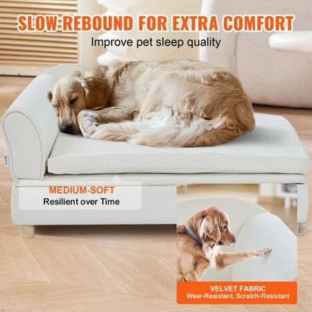 Pet Sofa, Dog Couch for Large-Sized Dogs and Cats, 36x23x16 inch Soft Velvety Dog Sofa Bed, 50 kg Loading Cat Sofa, White