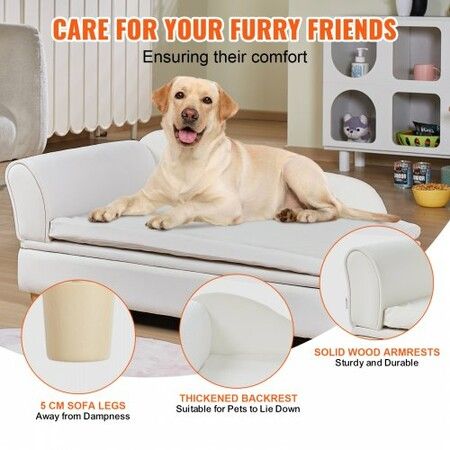 Pet Sofa, Dog Couch for Large-Sized Dogs and Cats, 36x23x16 inch Soft Velvety Dog Sofa Bed, 50 kg Loading Cat Sofa, White