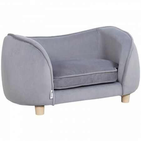 Pet Sofa, Dog Couch for Small Dogs and Cats, 27x15x15 inch Soft Velvety Dog Sofa Bed, 30 kg Loading Cat Sofa, Dark Grey