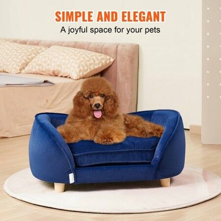 Pet Sofa, Dog Couch for Medium-Sized Dogs and Cats, 28x20x12 inch Soft Velvety Dog Sofa Bed, 37kg Loading Cat Sofa, Dark Blue