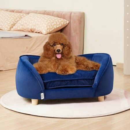 Pet Sofa, Dog Couch for Medium-Sized Dogs and Cats, 28x20x12 inch Soft Velvety Dog Sofa Bed, 37kg Loading Cat Sofa, Dark Blue