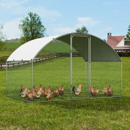 Chicken Coop, 9.8x6.5x6.5ft Walk-in Large Metal Chicken Run for Yard with Waterproof Cover, Doom Roof Hen House with Security Lock for Outdoor and Backyard, Farm, Duck Rabbit Cage Poultry Pen