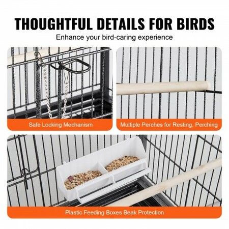 52 inch Standing Large Bird Cage, Carbon Steel Flight Bird Cage for Parakeets, Cockatiels, Parrots, Macaw with Rolling Stand and Tray