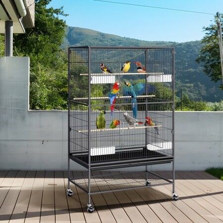 52 inch Standing Large Bird Cage, Carbon Steel Flight Bird Cage for Parakeets, Cockatiels, Parrots, Macaw with Rolling Stand and Tray