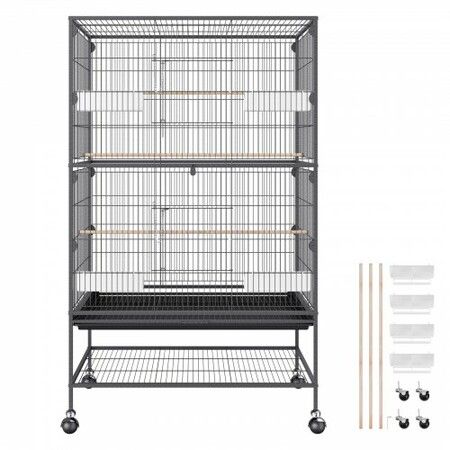 52 inch Standing Large Bird Cage, Carbon Steel Flight Bird Cage for Parakeets, Cockatiels, Parrots, Macaw with Rolling Stand and Tray