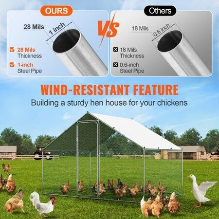 Large Metal Chicken Coop,  3x1.97x1.99 m Walk-in Chicken Run with Waterproof Cover, Spire Roof Hen House with Security Lock for Outdoor and Backyard, Farm, Duck Rabbit Cage Poultry Pen