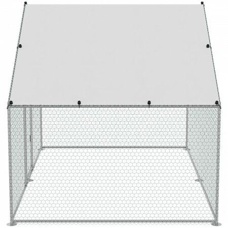 Large Metal Chicken Coop,  3x1.97x1.99 m Walk-in Chicken Run with Waterproof Cover, Spire Roof Hen House with Security Lock for Outdoor and Backyard, Farm, Duck Rabbit Cage Poultry Pen