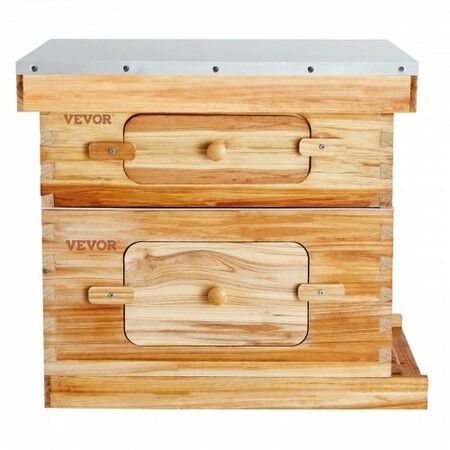 Bee Hive 20 Frame Bee Hives Starter Kit, Beeswax Coated Cedar Wood, 1 Deep + 1 Medium Bee Boxes Langstroth Beehive Kit, Transparent Acrylic Windows with Foundations for Beginners Pro Beekeepers