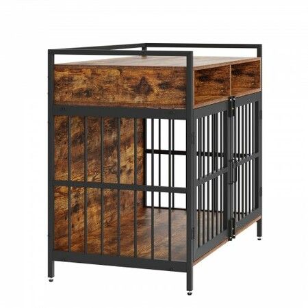 Furniture Style Dog Crate with Storage, 41 inch Dog Crate Furniture Large Breed with Double Doors, Wooden Dog Cage for Large/Medium Dog Indoor, Hold up to 70 lbs, Rustic Brown