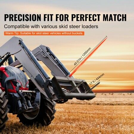 49" Hay Spear, Bale Spears 726kg Loading Capacity, Skid Steer Loader Tractor Attachment with 2pcs 17.5" Stabilizer Spears, Quick Attach Spike Forks