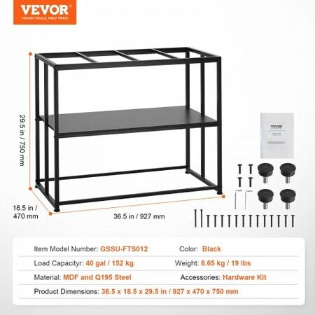 Aquarium Stand, 40 Gallon Fish Tank Stand, 36.5 x 18.5 x 29.5 in Steel Turtle Tank Stand, 335 lbs Load Capacity, Reptile Tank Stand with Storage, Hardware Kit, and Non-slip Feet, Black