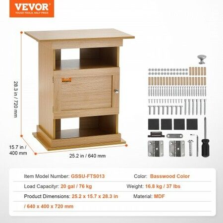 Aquarium Stand, 20 Gallon Fish Tank Stand, 25.2 x 15.7 x 28.3 in MDF Turtle Tank Stand, 167.6 lbs Load Capacity, Reptile Tank Stand with Storage, Cabinet and Hardware Kit, Basswood Color