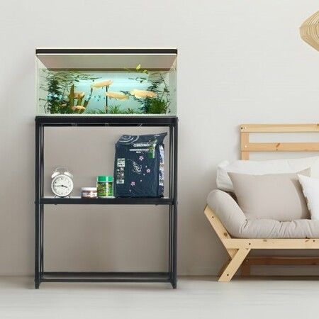 Aquarium Stand, 20 Gallon Fish Tank Stand, 24.8 x 13 x 30 in Steel Turtle Tank Stand, 167.6 lbs Load Capacity, Reptile Tank Stand with Storage, Hardware Kit, and Non-slip Feet, Black