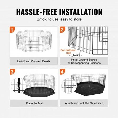 Dog Playpen, 8 Panels Foldable Metal Dog Exercise Pen with Bottom Pad, 24" H Pet Fence Puppy Crate Kennel with Ground Stakes, Indoor Outdoor Dog Pen for Small Medium Pets, for Camping, Yard