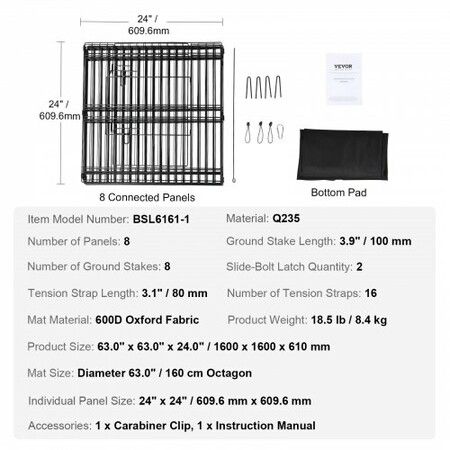 Dog Playpen, 8 Panels Foldable Metal Dog Exercise Pen with Bottom Pad, 24" H Pet Fence Puppy Crate Kennel with Ground Stakes, Indoor Outdoor Dog Pen for Small Medium Pets, for Camping, Yard