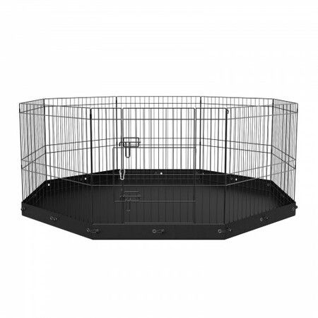 Dog Playpen, 8 Panels Foldable Metal Dog Exercise Pen with Bottom Pad, 24" H Pet Fence Puppy Crate Kennel with Ground Stakes, Indoor Outdoor Dog Pen for Small Medium Pets, for Camping, Yard