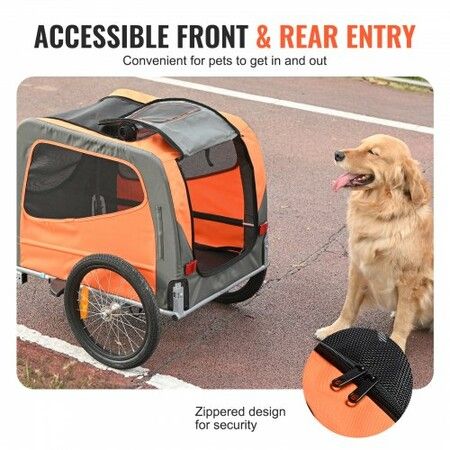 Dog Bike Trailer, Supports up to 30 kg, Pet Cart Bicycle Carrier, Easy Folding Frame with Quick Release Wheels, Universal Bicycle Coupler, Reflectors, Flag, Collapsible to Store, Orange/Gray