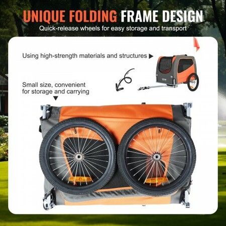 Dog Bike Trailer, Supports up to 30 kg, Pet Cart Bicycle Carrier, Easy Folding Frame with Quick Release Wheels, Universal Bicycle Coupler, Reflectors, Flag, Collapsible to Store, Orange/Gray