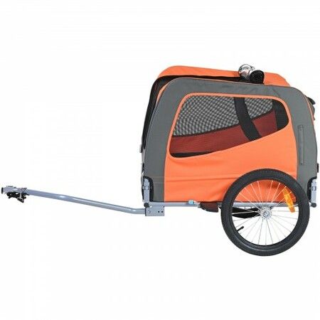 Dog Bike Trailer, Supports up to 30 kg, Pet Cart Bicycle Carrier, Easy Folding Frame with Quick Release Wheels, Universal Bicycle Coupler, Reflectors, Flag, Collapsible to Store, Orange/Gray