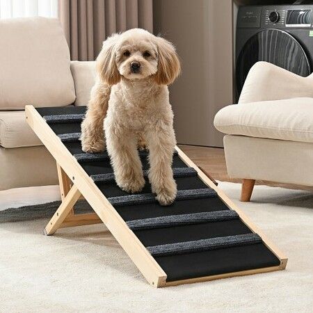 Dog Ramp, Folding Pet Ramp for Bed, Adjustable Dog Ramp for Small, Large, Old Dogs & Cats, Wooden Pet Ramp with 39.3" Long Ramp, Adjustable from 15" to 22", Suitable for Couch, Sofa, Car