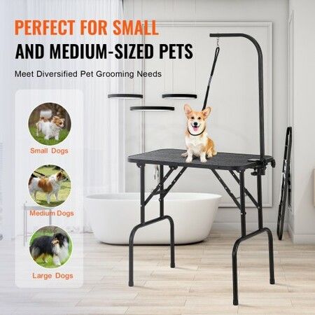 Pet Grooming Table Arm with Clamp, 808 x 460 mm Dog Grooming Station, Foldable Pets Grooming Stand for Medium and Small Dogs, Free No Sit Haunch Holder with Grooming Loop, Bearing 99.8kg