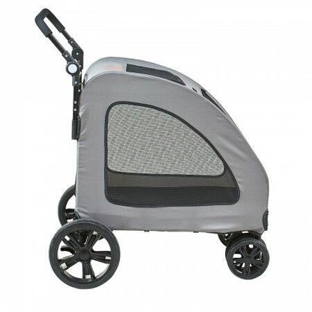 Pet Stroller, 4 Wheels Dog Stroller Rotate with Brakes, 160lbs Weight Capacity, Puppy Stroller with Breathable Mesh Windows and Height-Adjustable Height, for Medium and Large Dogs, Dark Grey