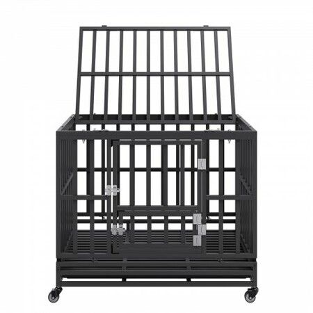 Heavy Duty Dog Crate 38 in Metal Dog Kennel with Wheels and Removable Tray