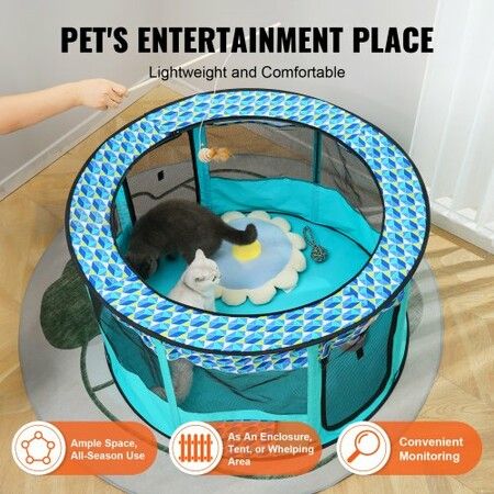 Foldable Pet Playpen, 44'' x 44'' x 24'' Portable Dog Playpen, Crate Kennel for Puppy, Dog, Cat, Waterproof 600D Oxford Cloth, Removable Zipper, for Indoor Outdoor Travel Camping (Round, L)