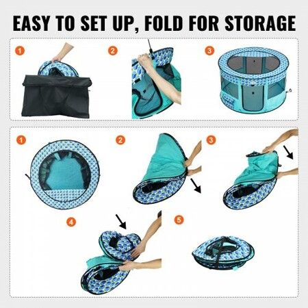 Foldable Pet Playpen, 44'' x 44'' x 24'' Portable Dog Playpen, Crate Kennel for Puppy, Dog, Cat, Waterproof 600D Oxford Cloth, Removable Zipper, for Indoor Outdoor Travel Camping (Round, L)