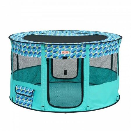 Foldable Pet Playpen, 44'' x 44'' x 24'' Portable Dog Playpen, Crate Kennel for Puppy, Dog, Cat, Waterproof 600D Oxford Cloth, Removable Zipper, for Indoor Outdoor Travel Camping (Round, L)