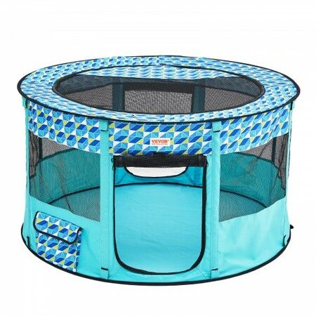 Foldable Pet Playpen, 44'' x 44'' x 24'' Portable Dog Playpen, Crate Kennel for Puppy, Dog, Cat, Waterproof 600D Oxford Cloth, Removable Zipper, for Indoor Outdoor Travel Camping (Round, L)