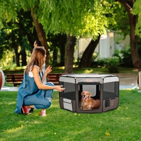 Foldable Pet Playpen, 46 inch Portable Dog Playpen, Crate Kennel for Puppy, Dog, Cat, Premium Waterproof 600D Oxford Cloth, Removable Zipper, for Indoor Outdoor Travel Camping Use (Octagon, L)