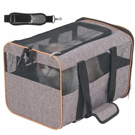 Cat Carrier with Wheels Airline Approved Rolling Pet Carrier 22 lbs Grey