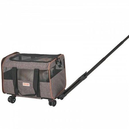 Cat Carrier with Wheels Airline Approved Rolling Pet Carrier 22 lbs Grey