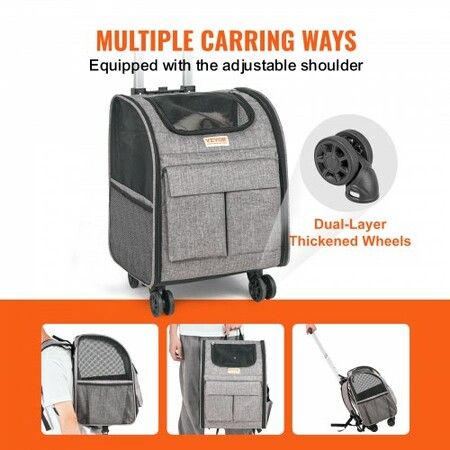 Cat Carrier with Wheels Rolling Pet Carrier with Handle 18 lbs Grey