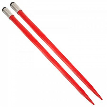 Pair Hay Spear 49" Bale Spear 3000 lbs Capacity, Bale Spike Quick Attach Square Hay Bale Spears 1 3/4", Red Coated Bale Forks, Bale Hay Spike with Hex Nut & Sleeve for Buckets Tractors Loaders